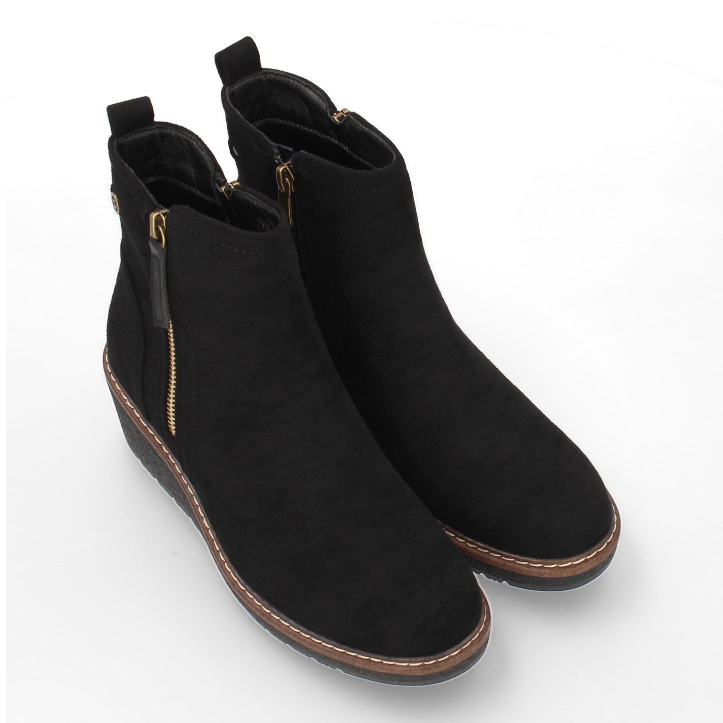 Stivaletto con Zeppa Donna, Design Comodo ed Elegante. Dettagli Cuciti con Chiusura a Cerniera e Linguetta Posteriore. Perfetto per Autunno e Inverno