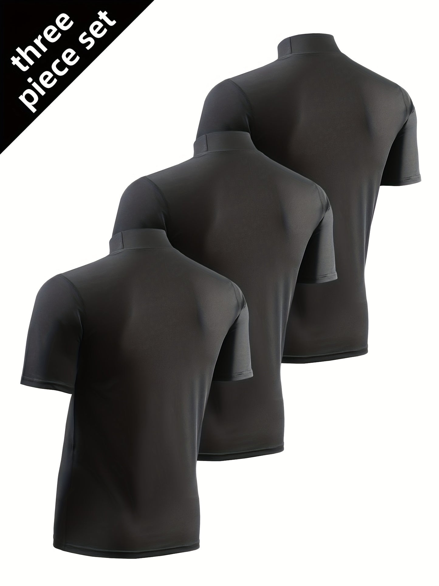 3pezzo Magliette Casual da Uomo a Manica Corta con Collo Alto - Tessuto Morbido, Leggero e Traspirante per la Primavera e l'Estate, Abbigliamento Casual|Stile Casual|Tessuto Elasticizzato