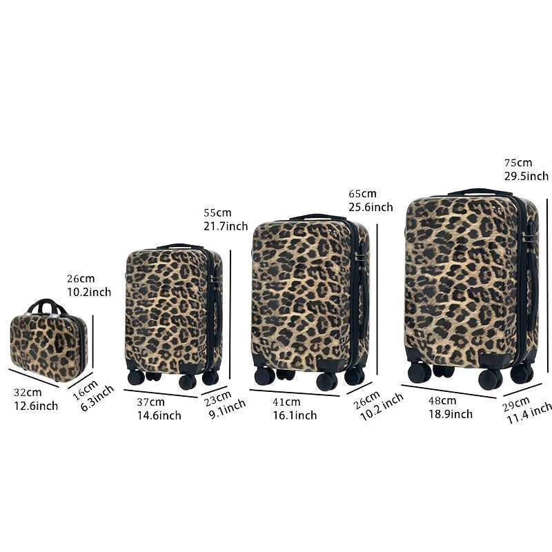 Valigia con Motivo Leopardo 14+20+24+28 14+20 Pollici con Ruote Girevoli a 360°, Borsa a Mano in Materiale ABS+pz, Confezione Regalo per Compleanno