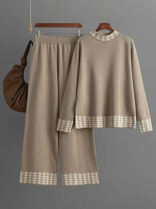 Set Donna Autunno Invernali a Vita Alta con Motivo Pied-de-Poule, Moda Femminile