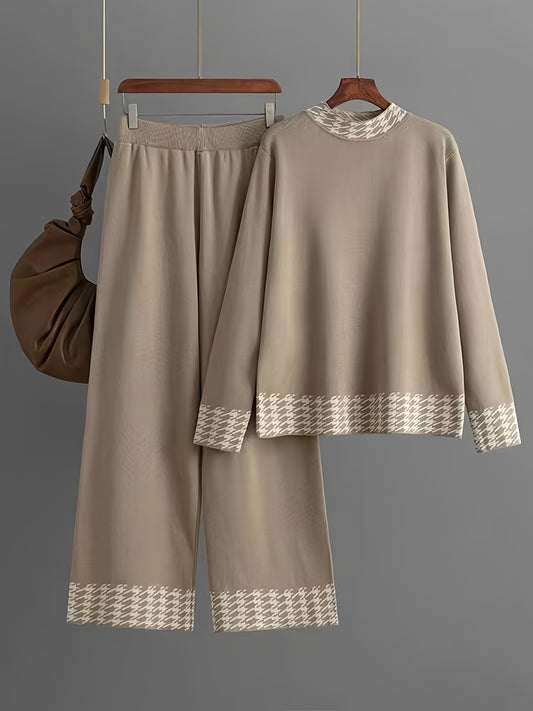 Set Donna Autunno Invernali a Vita Alta con Motivo Pied-de-Poule, Moda Femminile