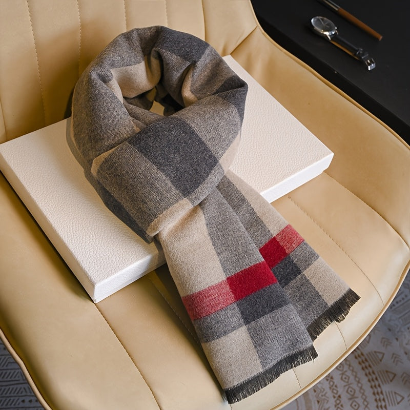 Sciarpa invernale spessa e calda a quadri da uomo e da donna - Elegante marrone/rosso, scaldacollo morbido e confortevole per attività all'aperto, accessorio invernale | Elegante scaldacollo | Texture morbida