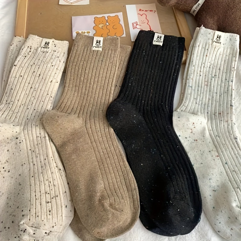 4 Paia di Calzini da Donna per Autunno e Inverno a Metà e Alta con Motivo Coniglio, Calzini da Donna per Autunno e Inverno in Stile Giapponese Casual a Metà e Alta, Calzini e Calze da Donna Lunghe