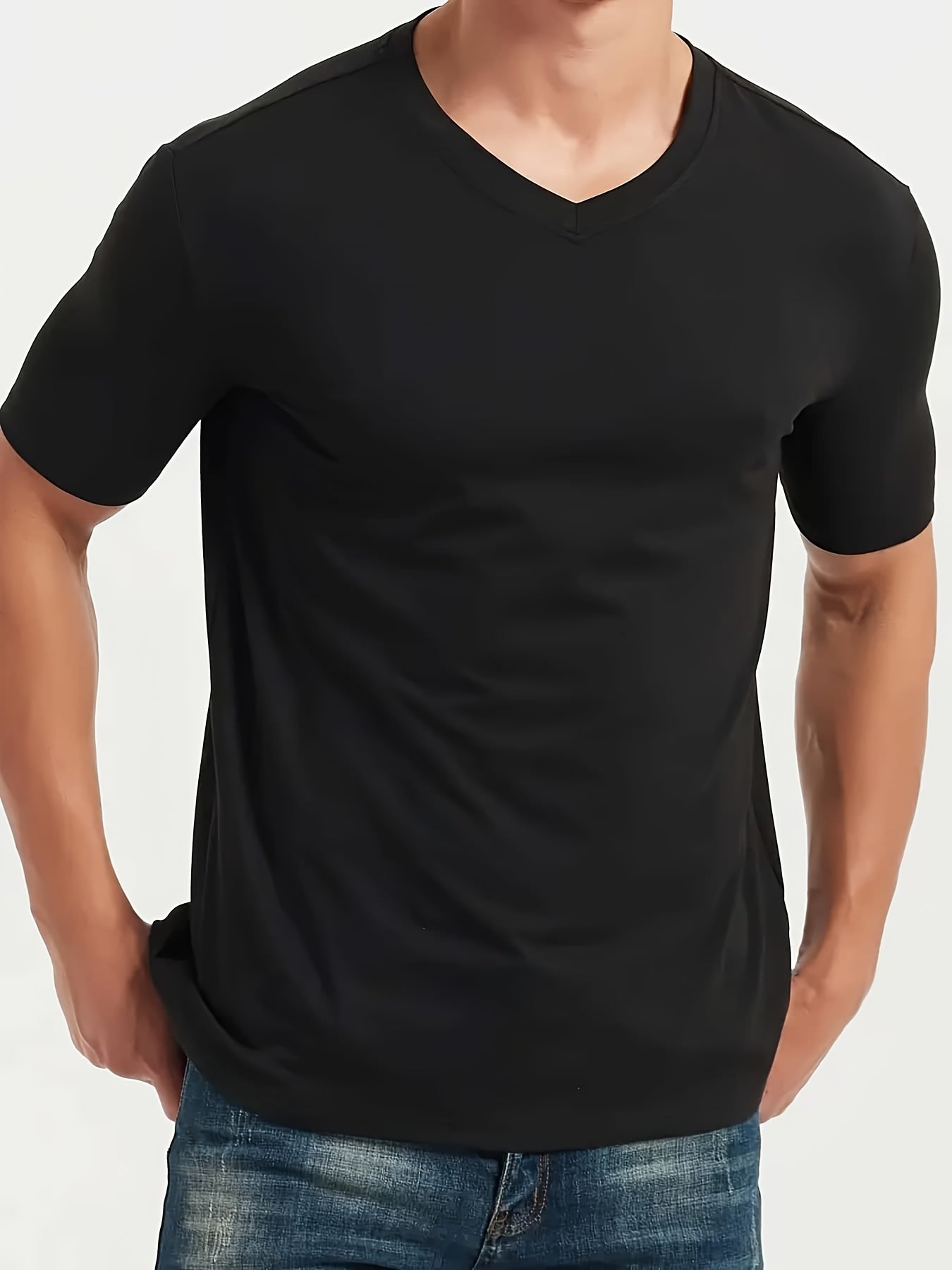 Magliette a maniche corte con scollo a V in tinta unita per uomo, 3 pezzi, essenziali estivi |, tinta unita, poliestere ad asciugatura rapida, perfette per corsa all'aperto e allenamenti, lavabili in lavatrice