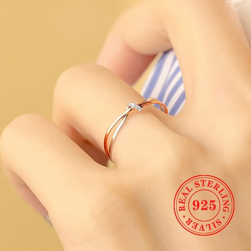 1pezzo READKISS Anello elegante S925 Sterling Silvery Double-Tone Twisted - Placcato in riodio, pietra natale di aprile, zircone cubico sintetico, gioiello versatile per tutti i giorni e feste
