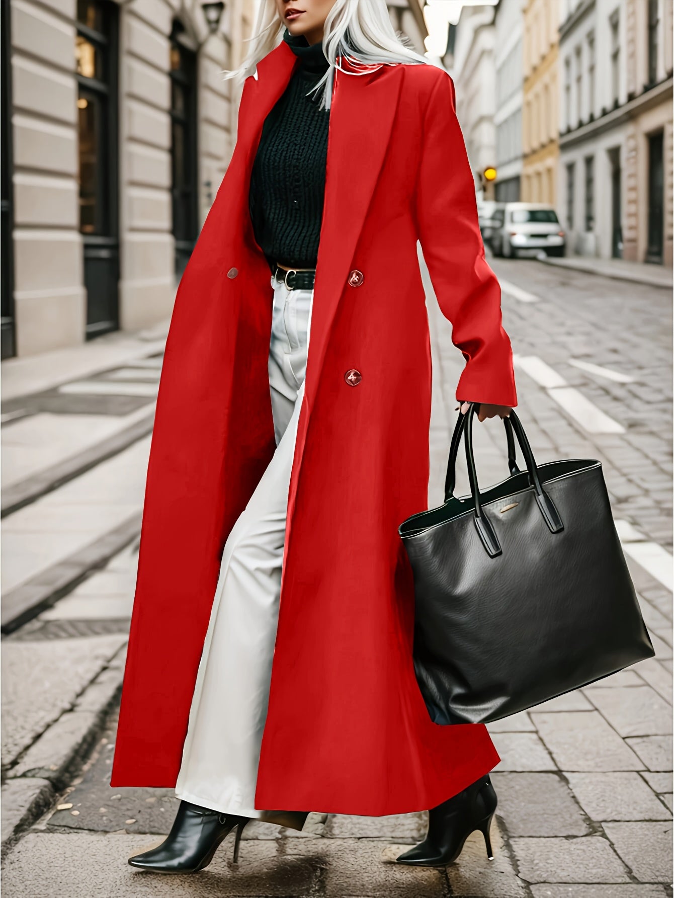 Women's Elegant Green Coat - Long Formal & Professional Outerwear, Machine Washable Winter Trench with Structured H-Silhouette for Office, Parties, Everyday - Sophisticated Outerwear, Office Ready Apparel, Smooth Texture, Durable Fabric, Office Wear, High