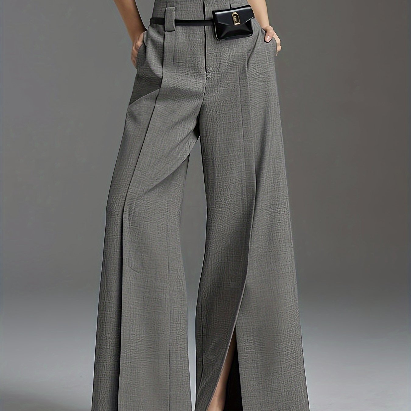 Women'S Elegant Wide-Leg Trousers - Non-Belted Pants with Elastic Waist, All-Season Formal & Everyday Pants for Office, Parties, Casual Outfits - Diqiuivy Professional Women'S Clothing, Party Attire, Smooth Texture, Office Wear, Stylish Bottoms