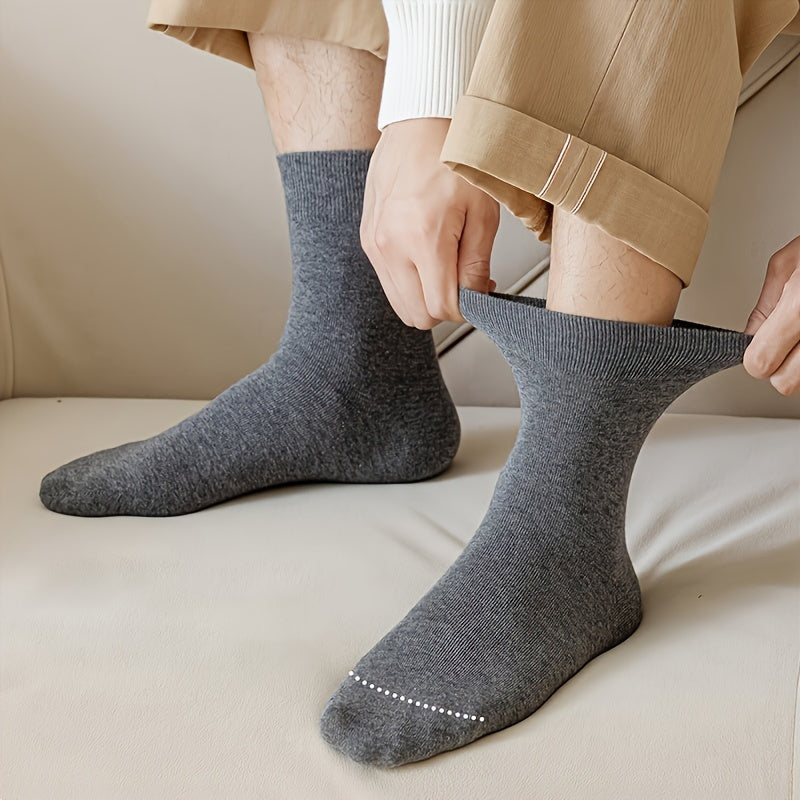6 Paia di Calzini da Uomo in Cotone a Mezza Gamba, Colore Solido Casual Versatile Nero Lungo Inverno Autunno, 1