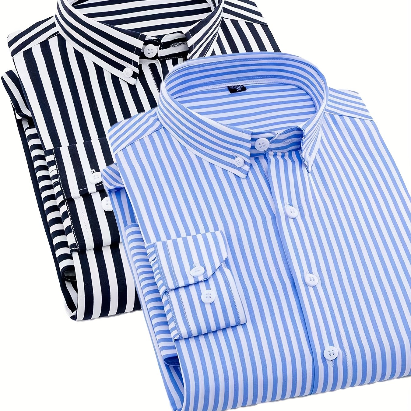 1+1pz Camicia Uomo a Righe con Maniche Lunghe - Colletto Casual, Tessuto Leggero, Ideale per Vacanze al Mare, Appuntamenti e Regali, Top Classico a Righe