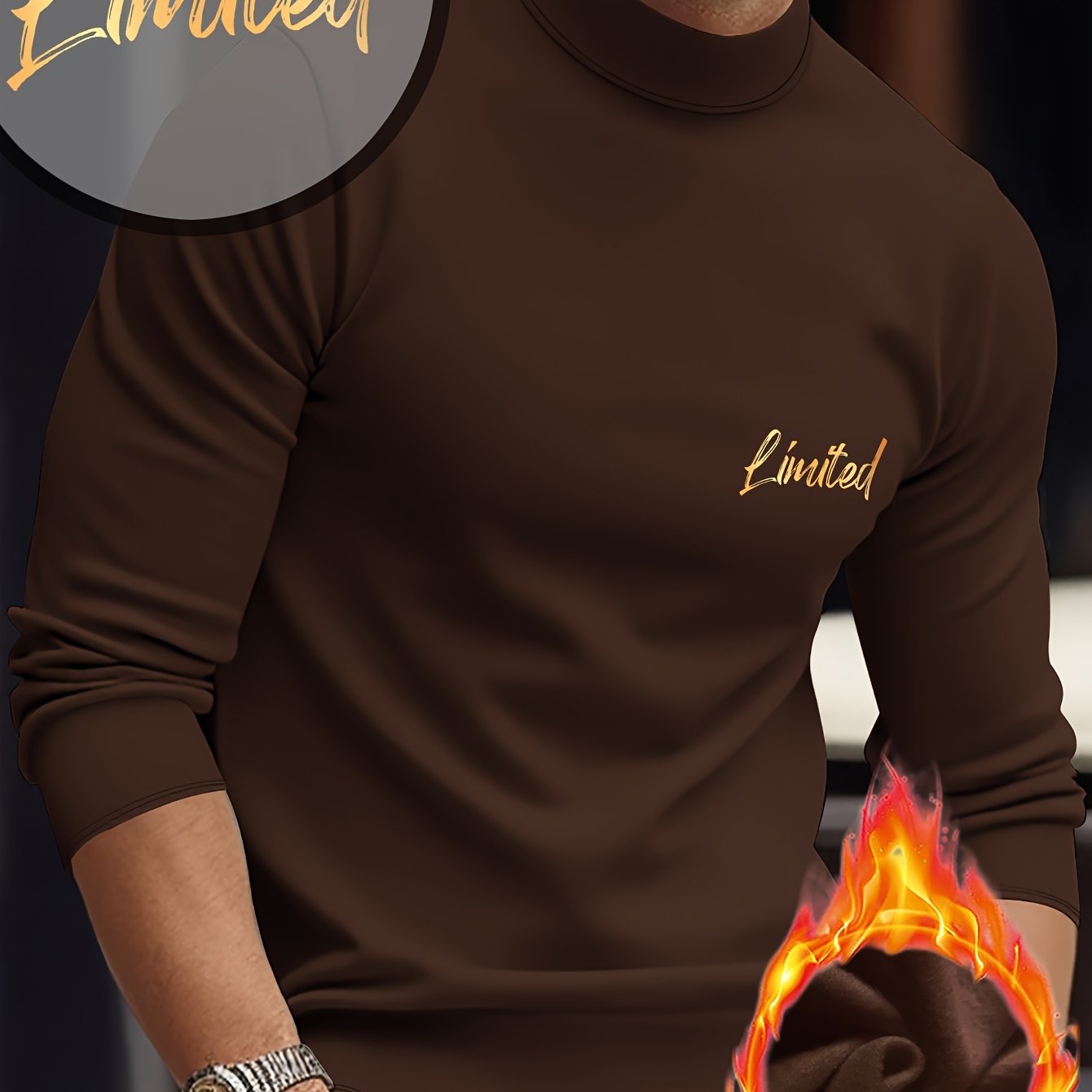 Maglietta termica a maniche lunghe e girocollo per uomo - Stampa geometrica, elastica e calda, design sportivo casual per l'autunno/inverno, bianca con lettere dorate, perfetta per sovrapporre o come outfit standalone, abbigliamento invernale | Maniche lu