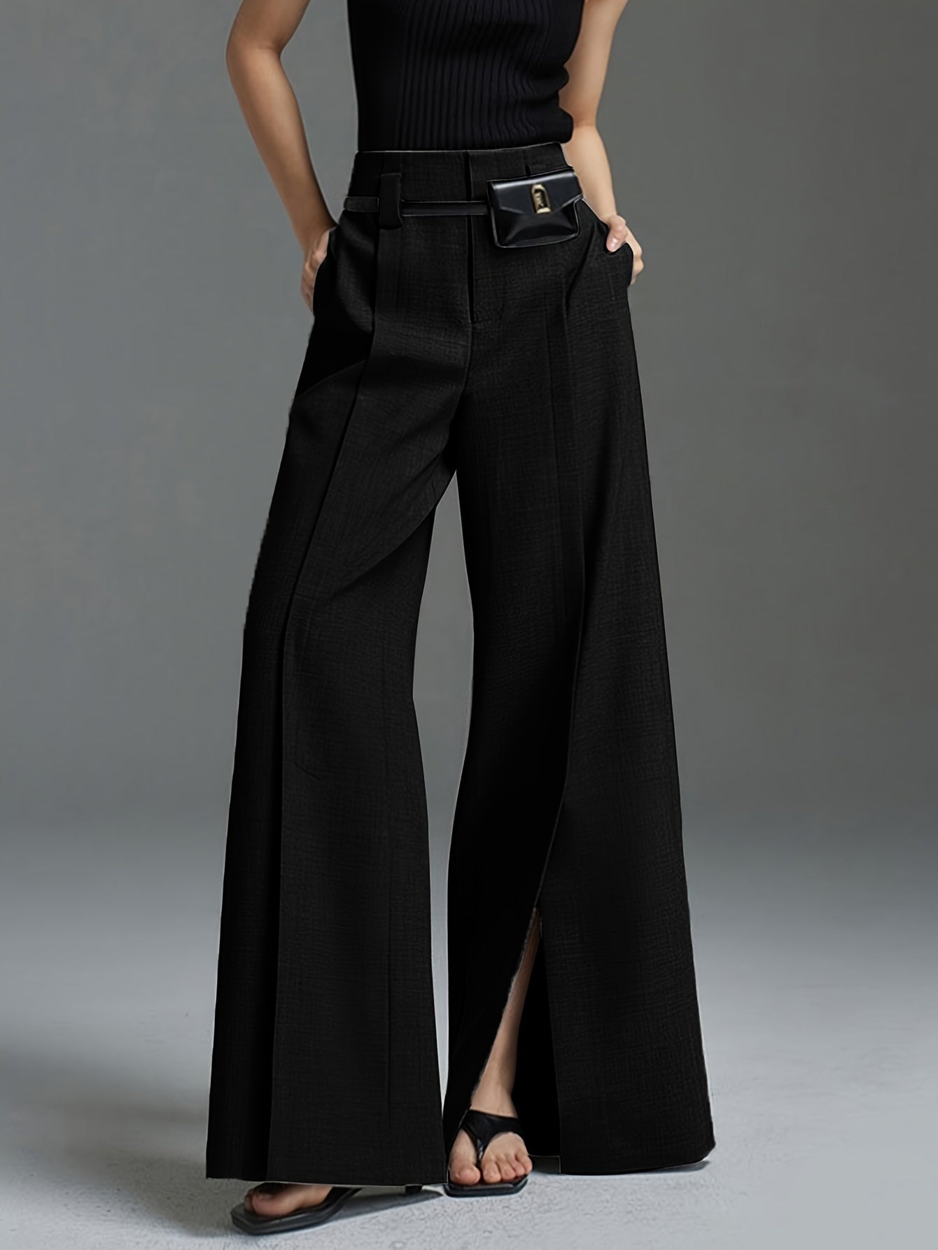 Women'S Elegant Wide-Leg Trousers - Non-Belted Pants with Elastic Waist, All-Season Formal & Everyday Pants for Office, Parties, Casual Outfits - Diqiuivy Professional Women'S Clothing, Party Attire, Smooth Texture, Office Wear, Stylish Bottoms