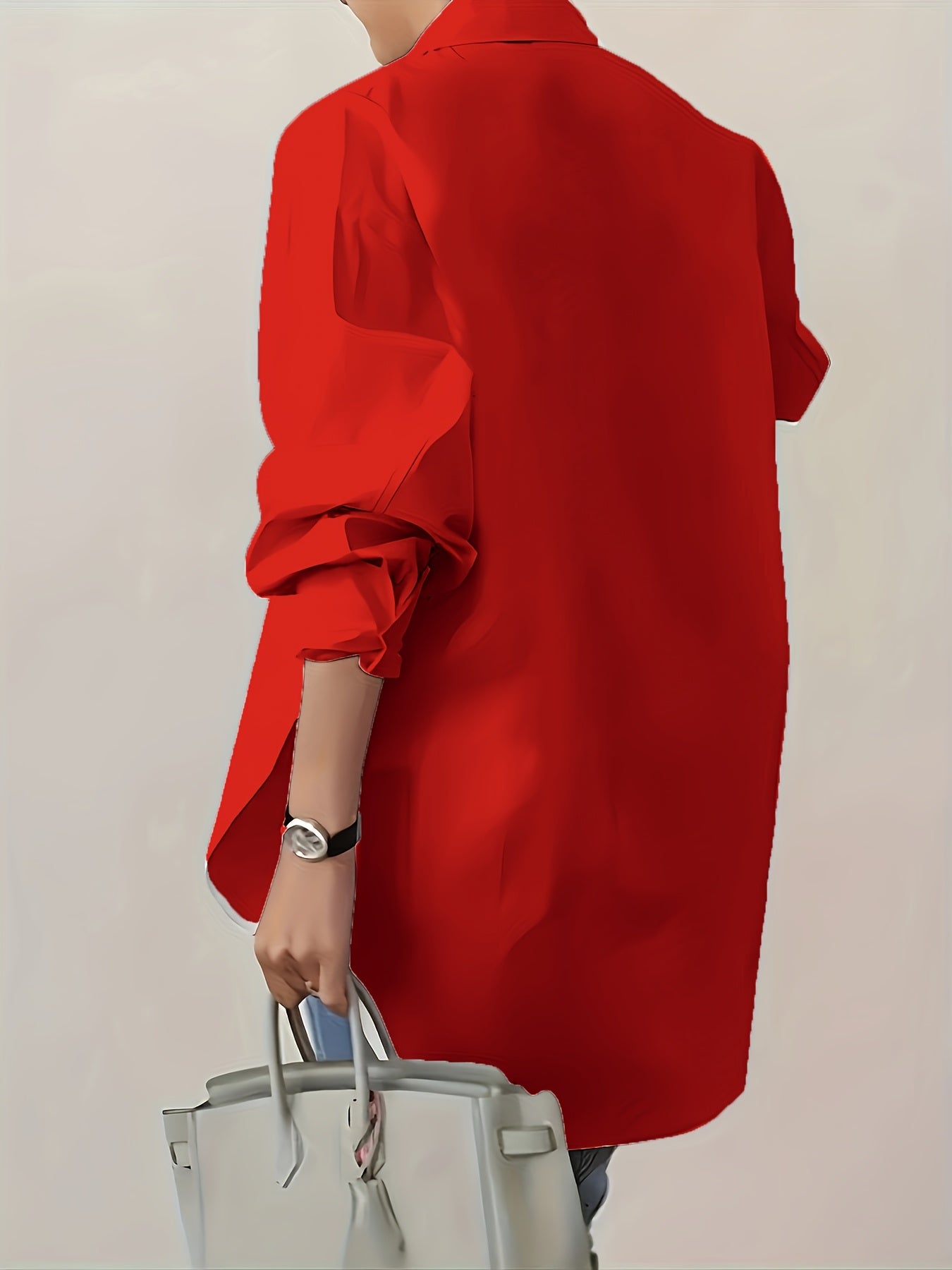 Women'S Elegant Solid Color Button-Up Shirt with Long Sleeves - Red, Casual Style, Perfect for Spring/Summer, Casual Attire|Elegant Buttonup|Long Sleeve Shirt