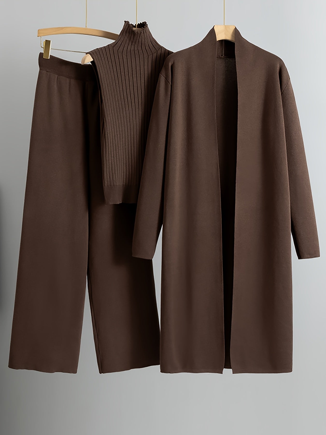 Set Invernale da Donna 3 Pezzi - Elegante Tuta Ispirata al Stile Coreano con Blazer a Collo, Pantaloni a Gamba Larga e Giacca | Lavabile a Mano per Ufficio e Semi-Formale, Beige/Marrone/Blu Navy/Taupe (Non Lavare a Secco)