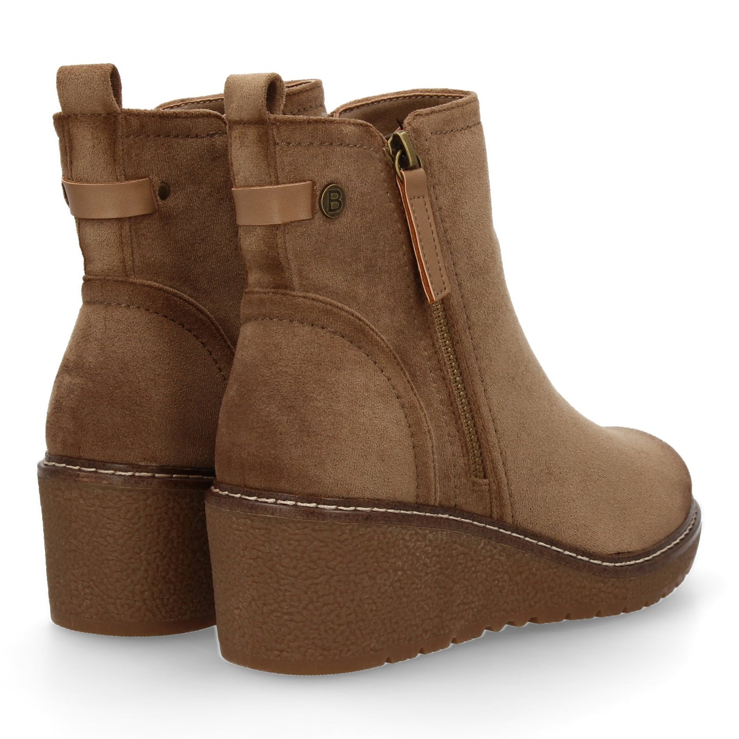 Stivaletto con Zeppa Donna, Design Comodo ed Elegante. Dettagli Cuciti con Chiusura a Cerniera e Linguetta Posteriore. Perfetto per Autunno e Inverno