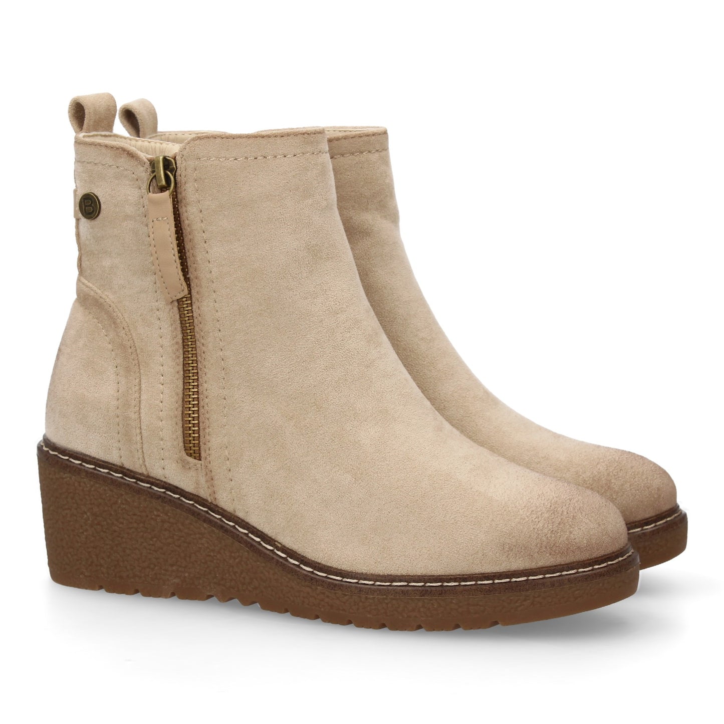 Stivaletto con Zeppa Donna, Design Comodo ed Elegante. Dettagli Cuciti con Chiusura a Cerniera e Linguetta Posteriore. Perfetto per Autunno e Inverno