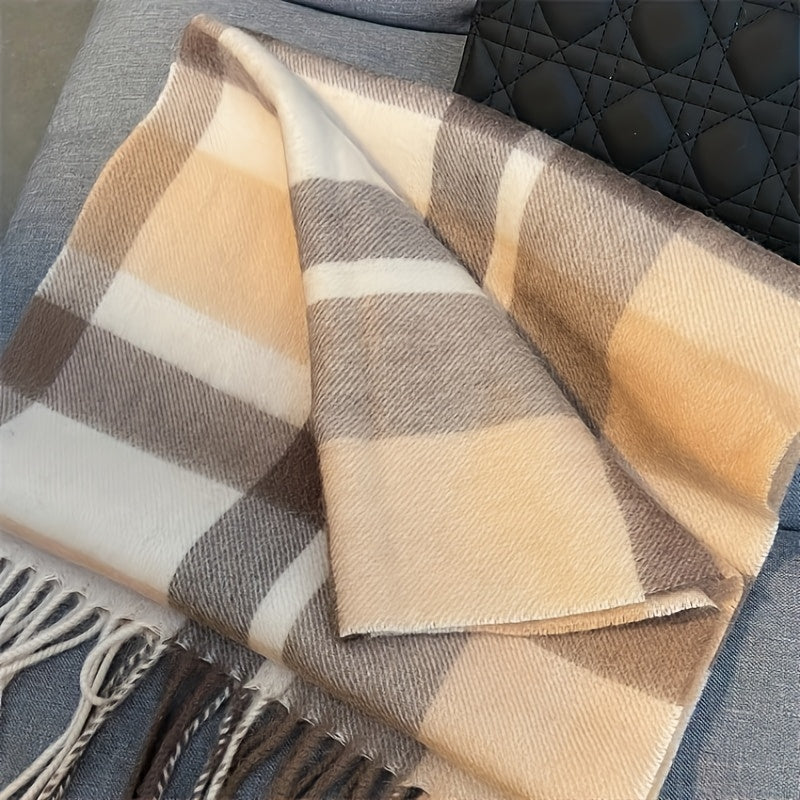 1pz Sciarpa Scialle in Lana 100% a Quadri per Donne e Uomini - Modello Tartan Beige/Marrone/Tan, Morbido e Caldo per l'Inverno, Collo a Quadri Beige e Marrone, Sciarpa Unisex Casual ed Elegante per Esterno, Ufficio, Regalo di Compleanno (Lavabile a Mano)