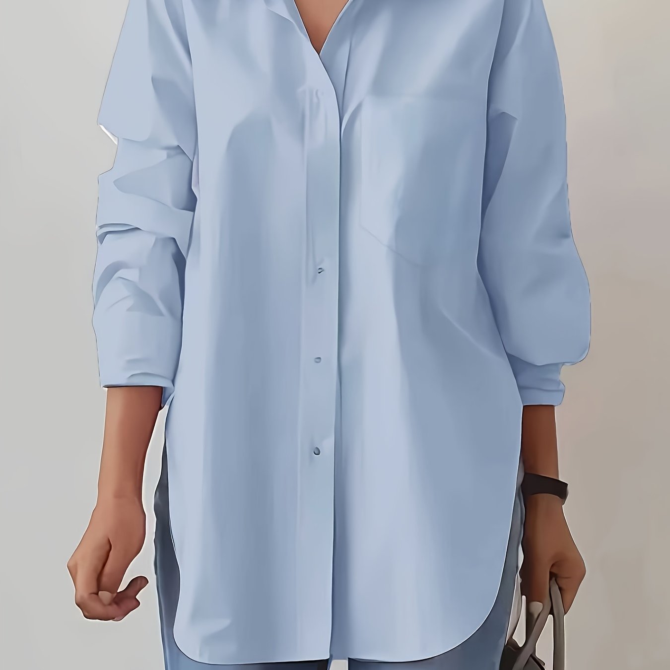 Women'S Elegant Solid Color Button-Up Shirt with Long Sleeves - Red, Casual Style, Perfect for Spring/Summer, Casual Attire|Elegant Buttonup|Long Sleeve Shirt