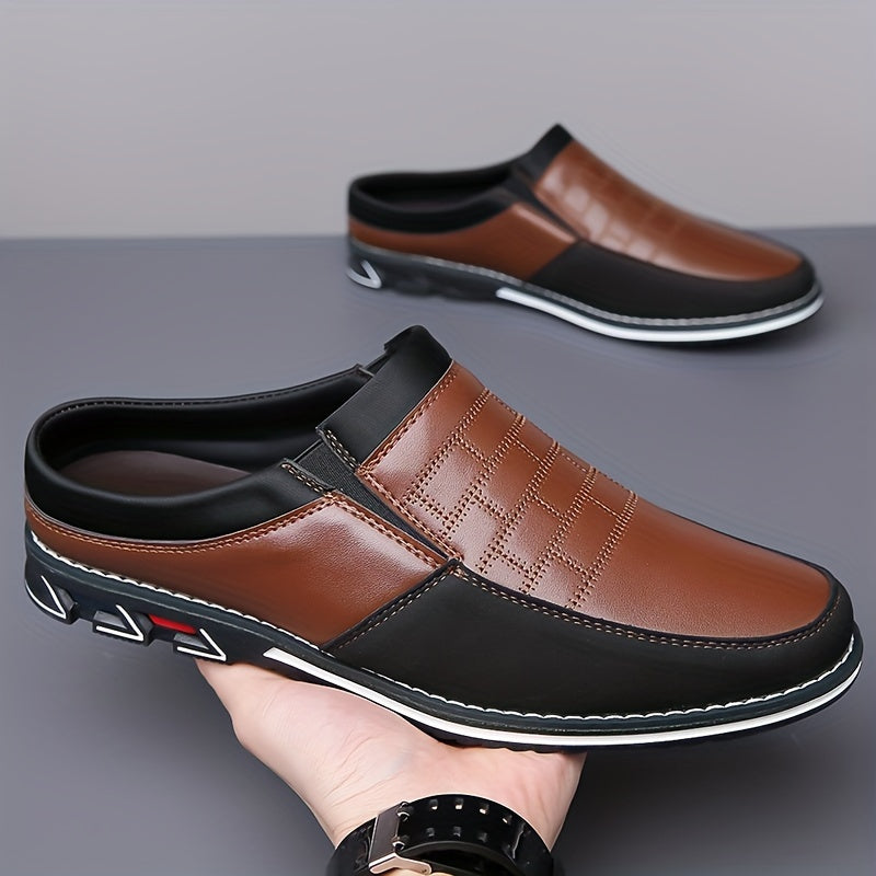 Stile vintage retrò, pantofole comode e antiscivolo da uomo di grandi dimensioni, tomaia in PU, suola in gomma, fodera in PU, adatte per uomo, chiusura slip-on, design a tinta unita.