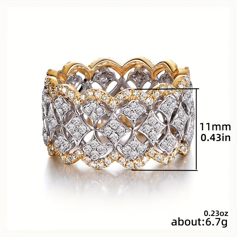 1pc YOUHAOCC Anello Lussuoso in Tono Dorato con Motivo Floreale Scavato e Zirconia Scintillante - Design Geometrico Elegante, Versatile per l'Uso Quotidiano & Occasioni Speciali