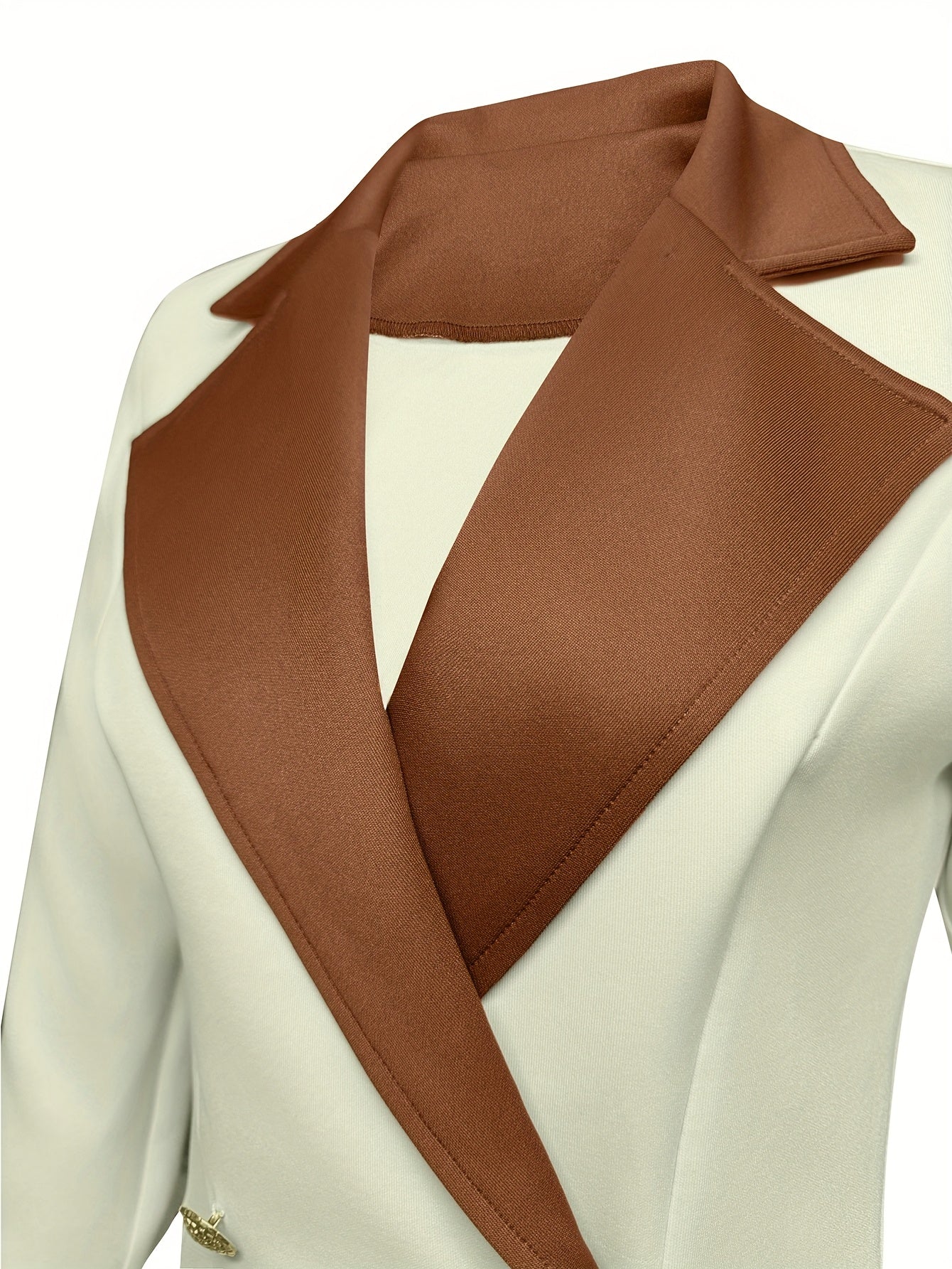 Abito formale da donna elegante e aderente con inserti a contrasto e bottoni decorativi - Silhouette a trapezio a maniche lunghe, colletto strutturato e tasche