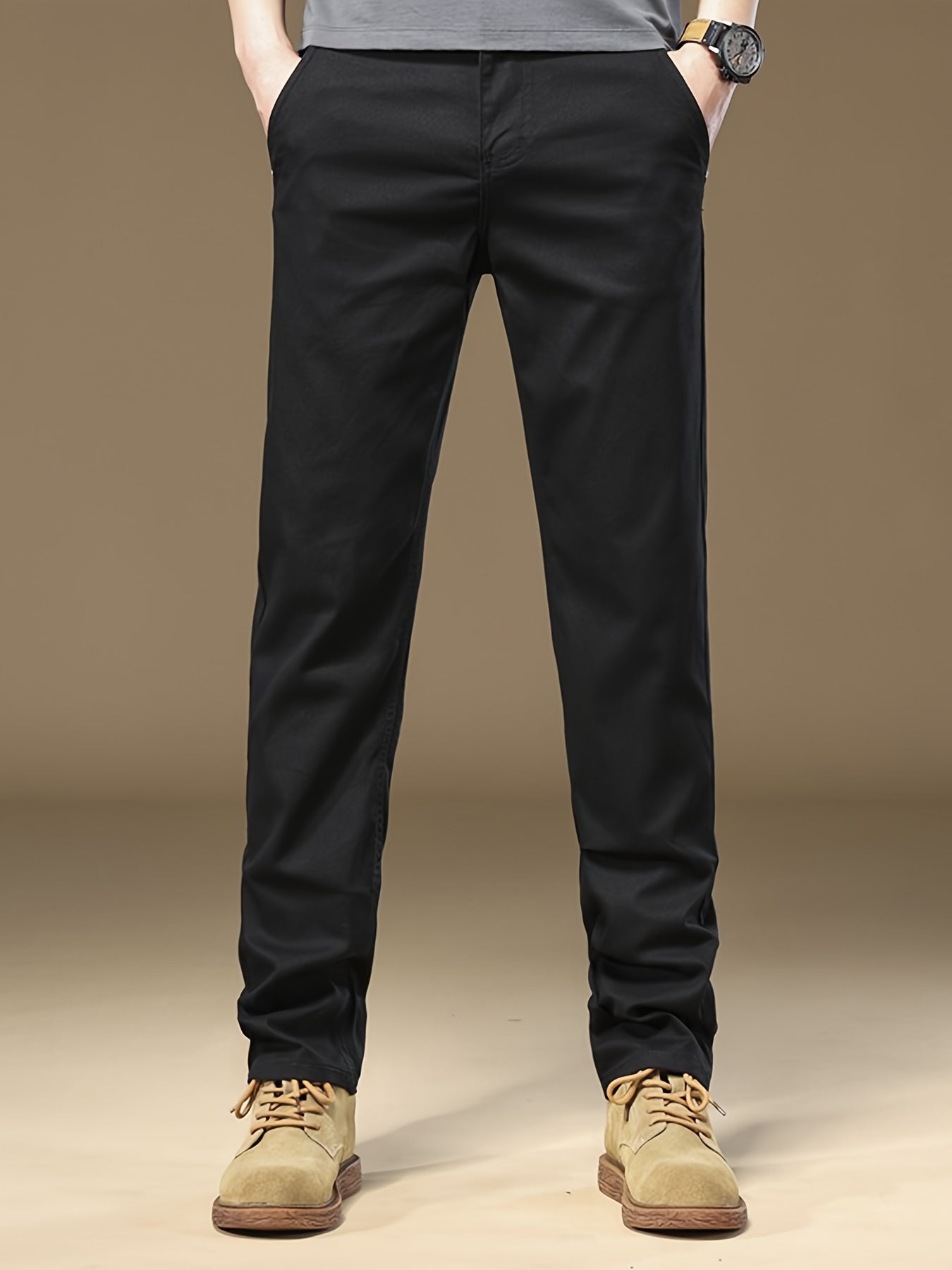 Pantaloni casual slim-fit per uomo - Pantaloni dritti con vita elastica, colore solido, comfort primaverile/autunnale, lavabili in lavatrice, lunghezza regolare per abbigliamento da lavoro e casual, abbigliamento primaverile/autunnale, pantaloni dritti el