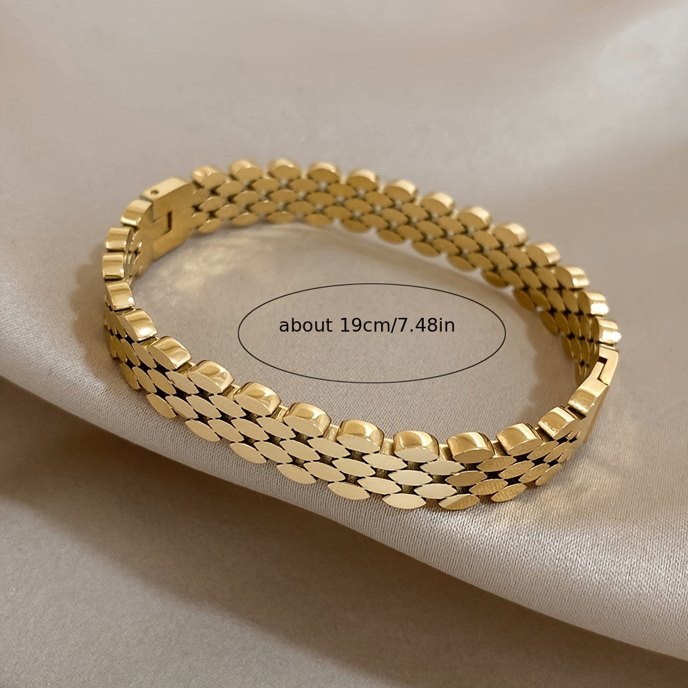 1pz Braccialetti Ovale Multistrato in Acciaio Inossidabile Dorato per Uomini e Donne, Gioielli Geometrici Chic Impermeabili, Regali