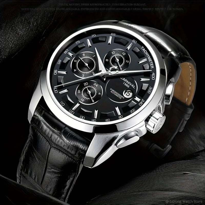 Multifunctional Automatic Men'S Mechanical Watch, Fashion Sports Calendar 30m Waterproof Watch, Without Battery