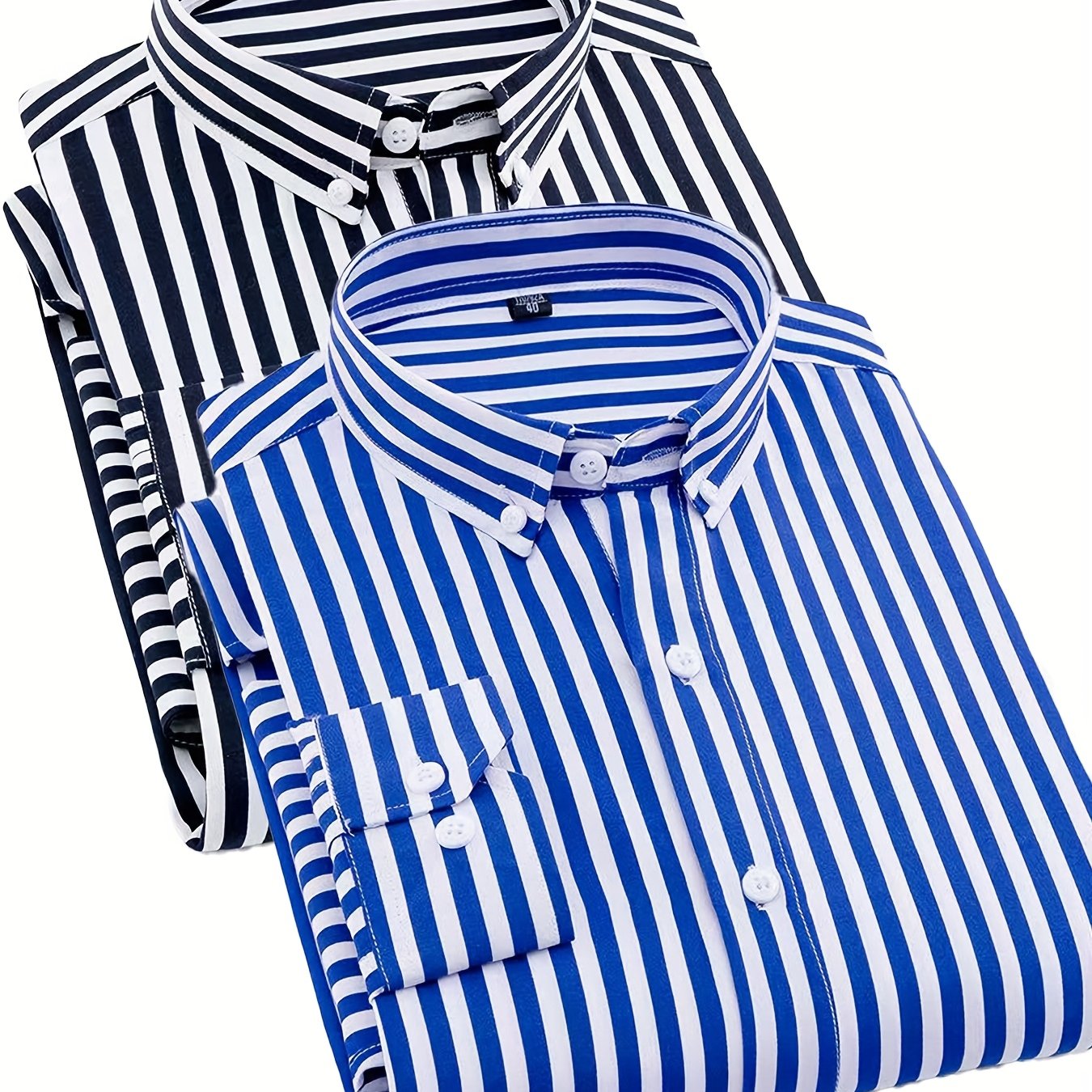 1+1pz Camicia Uomo a Righe con Maniche Lunghe - Colletto Casual, Tessuto Leggero, Ideale per Vacanze al Mare, Appuntamenti e Regali, Top Classico a Righe