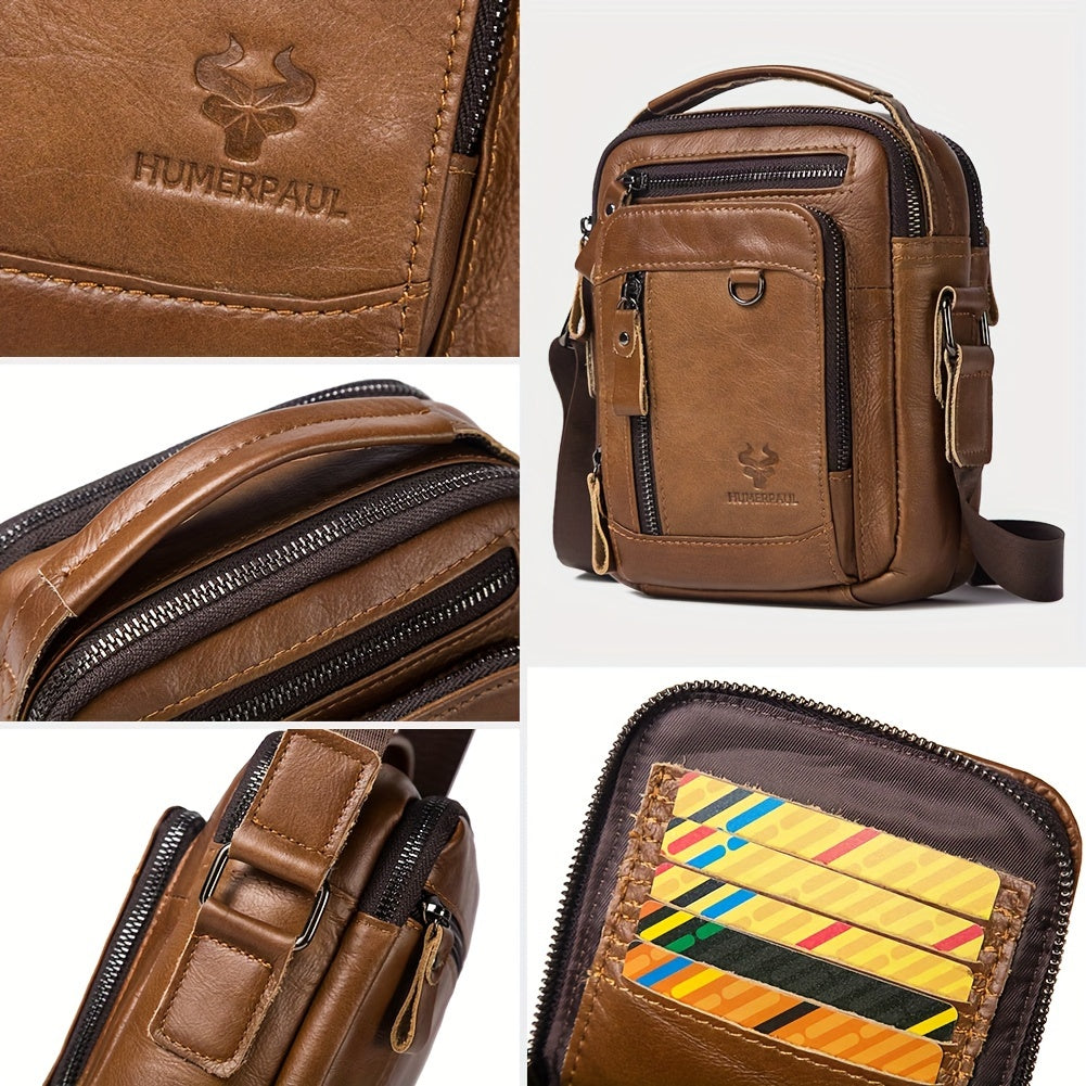 Zaino a Tracolla Uomo HUMERPAUL in Vera Pelle - Convertibile Zaino/Clutch, Chiusura con Cerniera Frontale, Spalline Regolabili (100cm), Tasche Laterali - Marrone Caffè per Lavoro, Viaggi e Uso Quotidiano - Borsa Design Resistente e Facile da Pulire