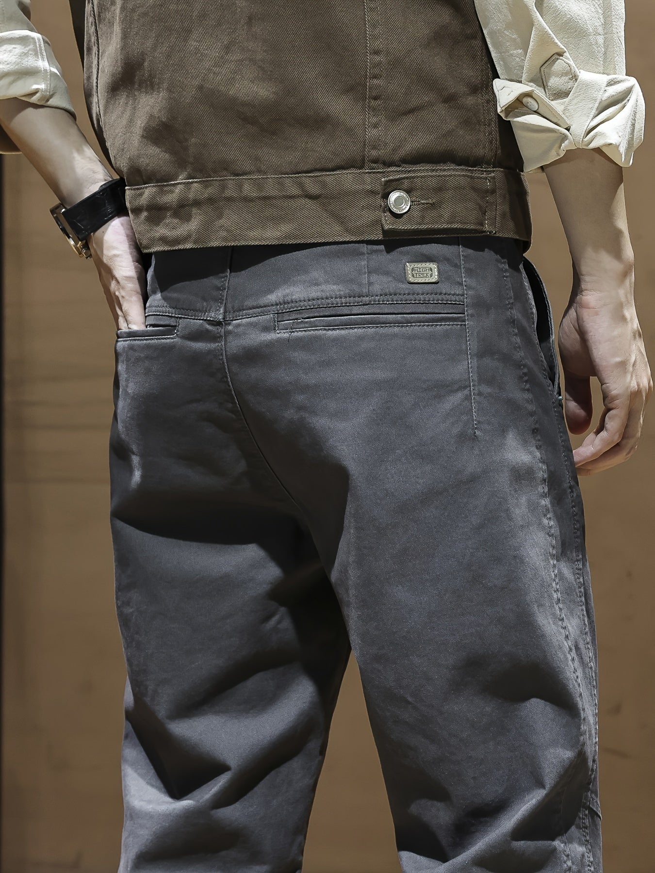 Pantaloni casual da uomo - Pantaloni beige/marrone, abbigliamento quotidiano e formale per tutte le stagioni, vestibilità regolare, abbigliamento formale non elasticizzato, abbigliamento per ufficio e casual facile da curare, abbigliamento versatile, desi