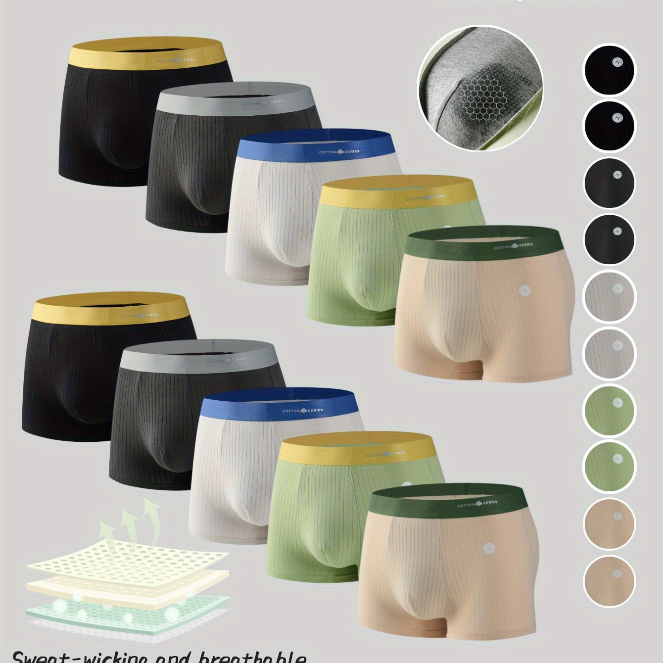 10 Pezzi Boxer Uomo in Cotone - Morbidi, Traspiranti e Elasticizzati con Cintura Elastica Design a Blocchi di Colore Assorbente Sudore