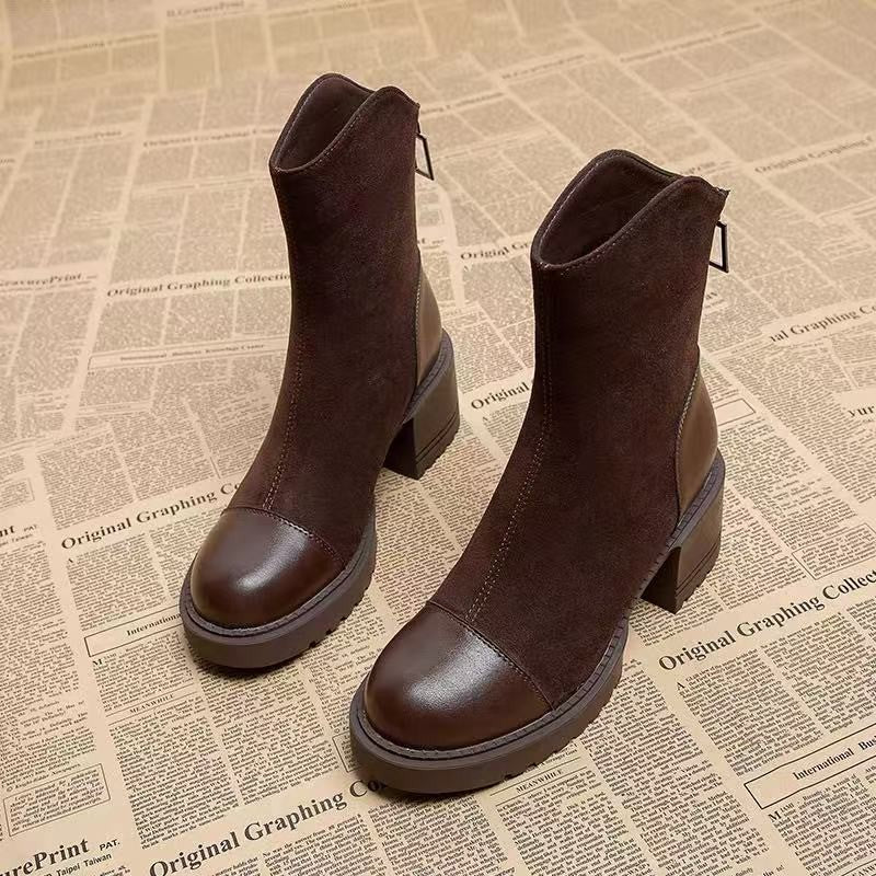 Stivali con plateau grossi da donna - Chiusura slip-on, soletta imbottita e suola in gomma antiscivolo - Scarpe per tutte le stagioni, quotidiane e formali - Stivali eleganti da donna, stivali da signora, calzature casual, calzature alla moda, amanti dell