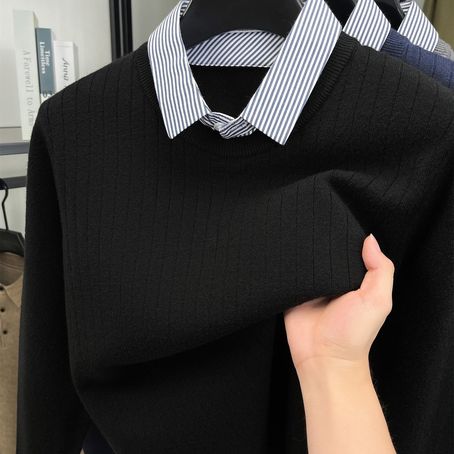 ZBZP Autunno e Inverno Maglione Spesso a Due Pezzi per Uomo con Colletto Camicia, Realizzato in 500 Grammi di Misto Velluto, Un Maglione a Maglia per Abbigliamento Maschile.