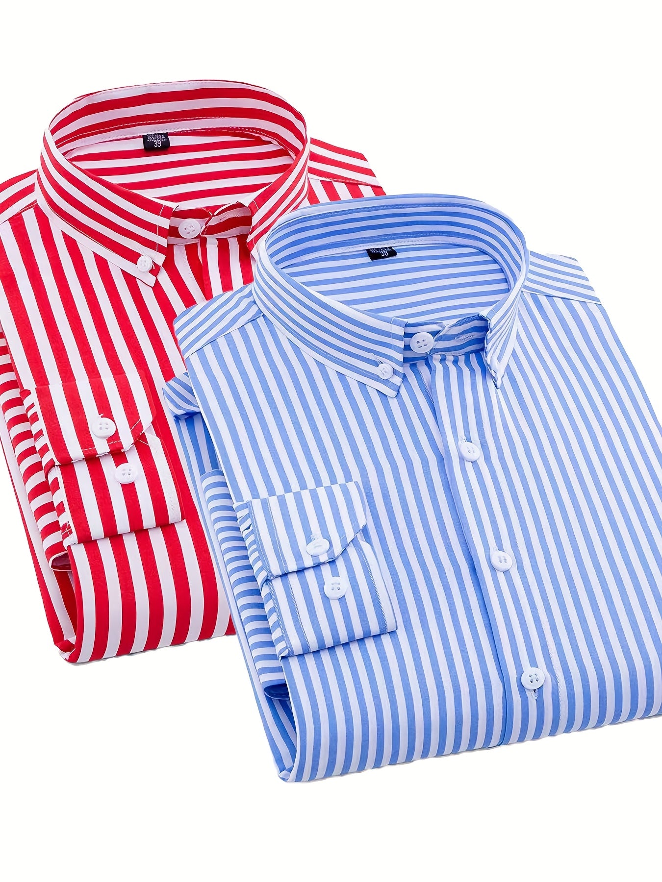 1+1pz Camicia Uomo a Righe con Maniche Lunghe - Colletto Casual, Tessuto Leggero, Ideale per Vacanze al Mare, Appuntamenti e Regali, Top Classico a Righe