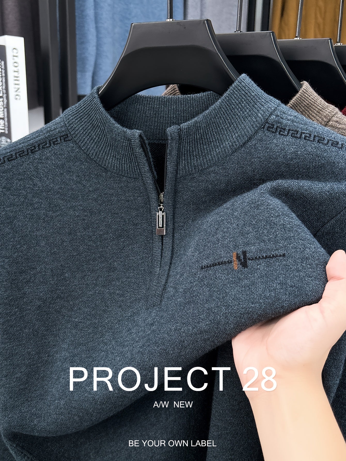 Maglione a metà zip da uomo - Pullover termoisolato con zip frontale, maglione in maglia morbida per ufficio, abbigliamento formale e casual - Maglione invernale in colori scuri (blu/nero/carbonio) - Top di strato traspirante per il tempo freddo, abbiglia