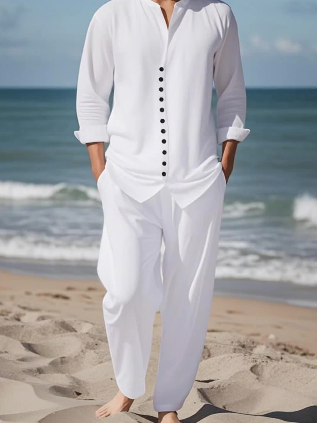 Set di moda da uomo con stampa, stampa testurizzata bianca pura casual, perfetto per feste, riunioni casual e abbigliamento quotidiano, completo casual con collo alto per tutte le stagioni.