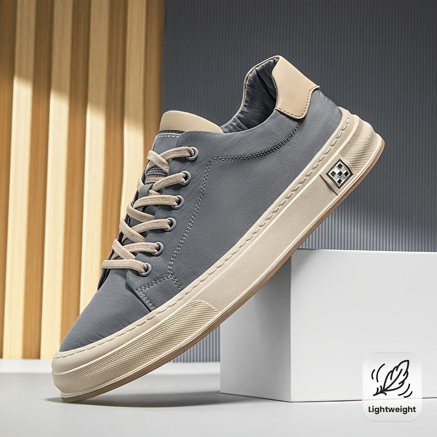 Scarpe da ginnastica basse in mesh traspirante per uomo - Scarpe casual e business casual leggere con chiusura a lacci, colorazione grigia e beige, suola in gomma per comodità durante tutto il giorno, calzature casual per tutti i giorni, scarpe da ginnast