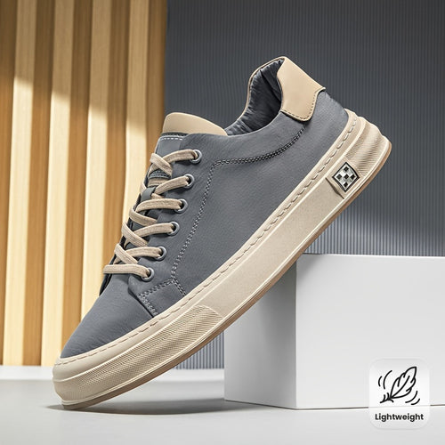Scarpe da ginnastica basse in mesh traspirante per uomo - Scarpe casual e business casual leggere con chiusura a lacci, colorazione grigia e beige, suola in gomma per comodità durante tutto il giorno, calzature casual per tutti i giorni, scarpe da ginnast