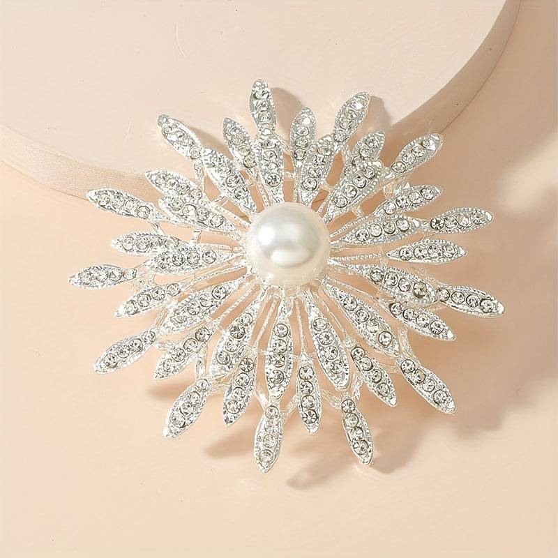 Spilla a doppio strato di lusso con perle di imitazione e strass, accessorio di moda per abbigliamento femminile, versatile per l'uso quotidiano, compatibile con tutte le stagioni.