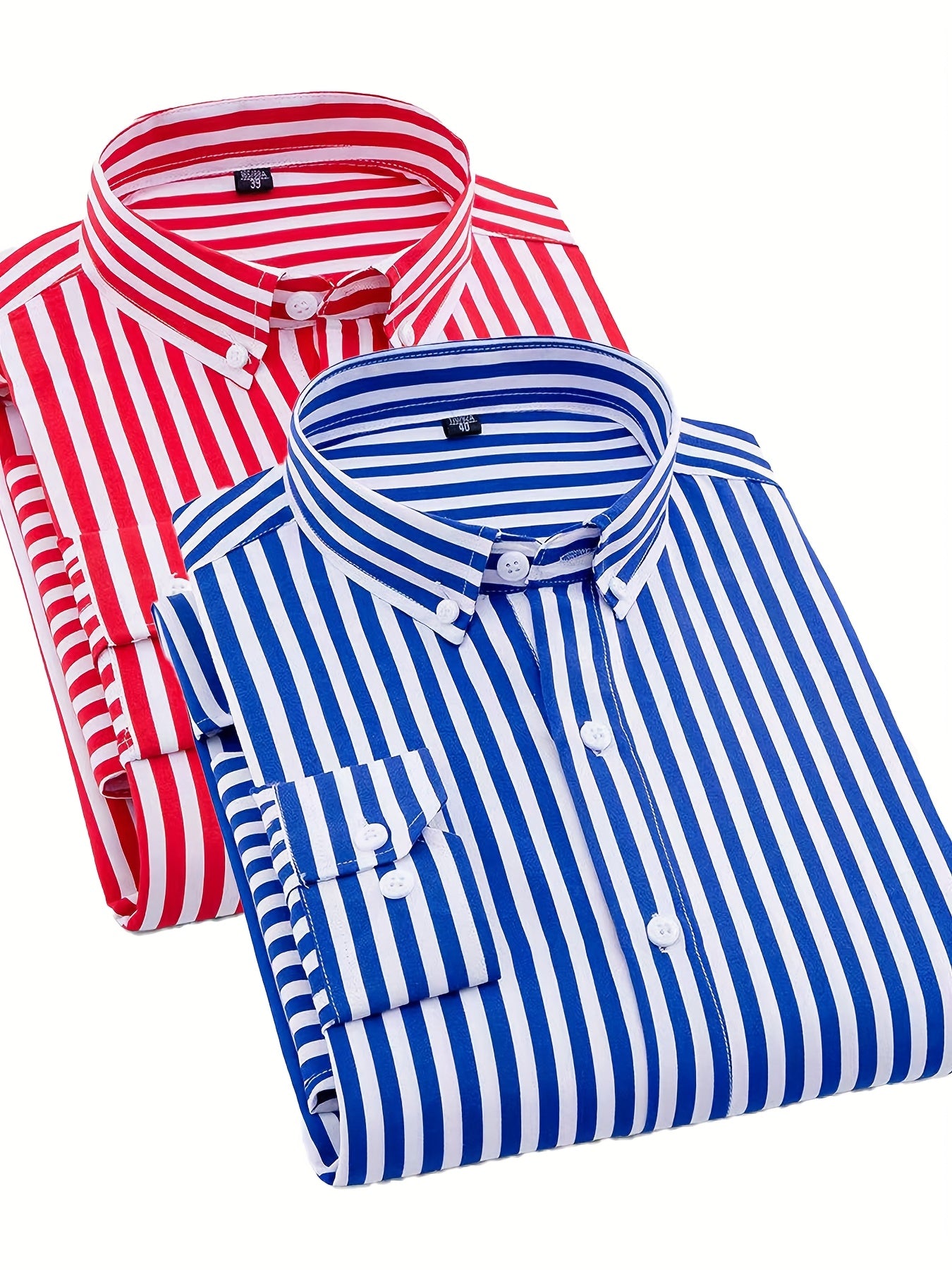 1+1pz Camicia Uomo a Righe con Maniche Lunghe - Colletto Casual, Tessuto Leggero, Ideale per Vacanze al Mare, Appuntamenti e Regali, Top Classico a Righe