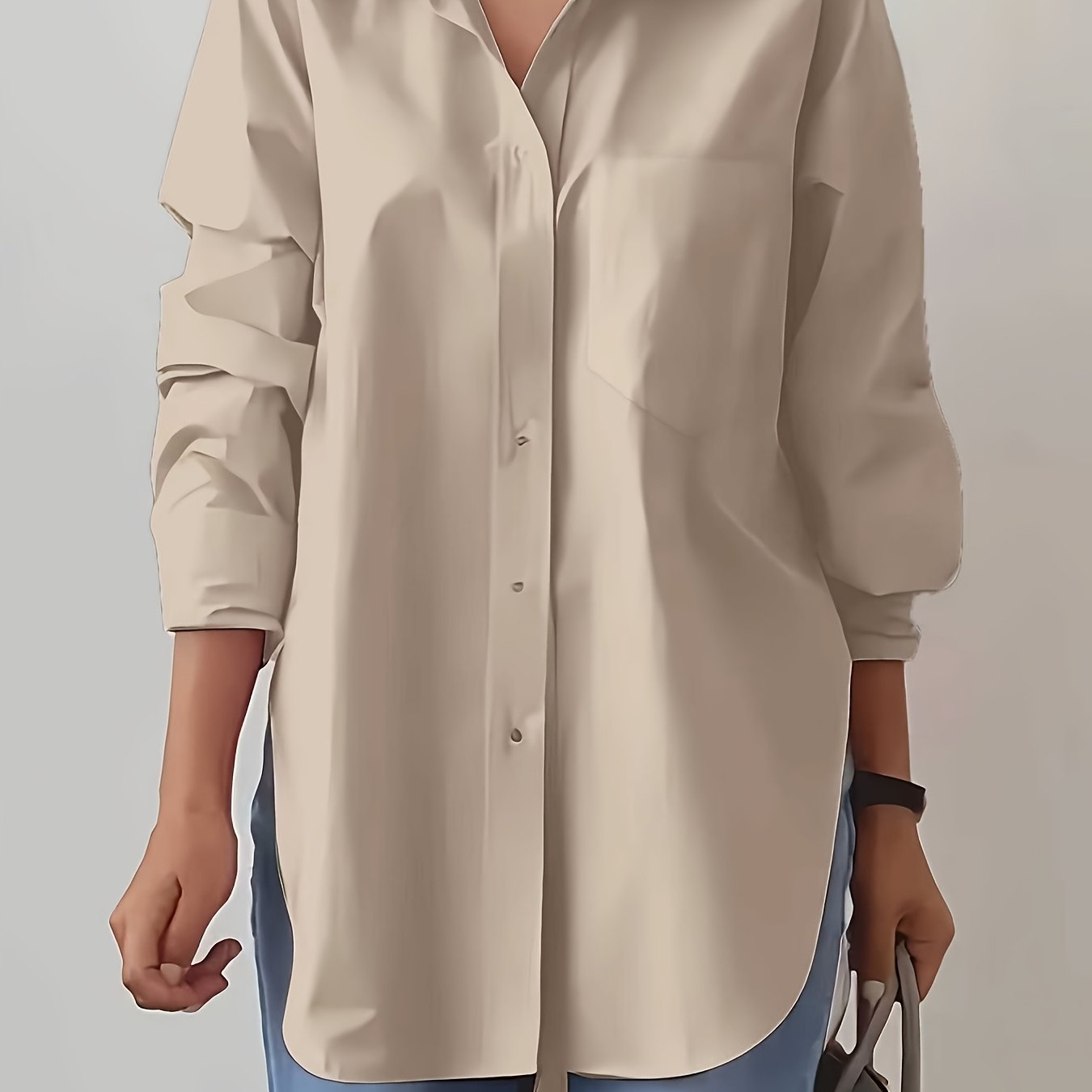 Women'S Elegant Solid Color Button-Up Shirt with Long Sleeves - Red, Casual Style, Perfect for Spring/Summer, Casual Attire|Elegant Buttonup|Long Sleeve Shirt