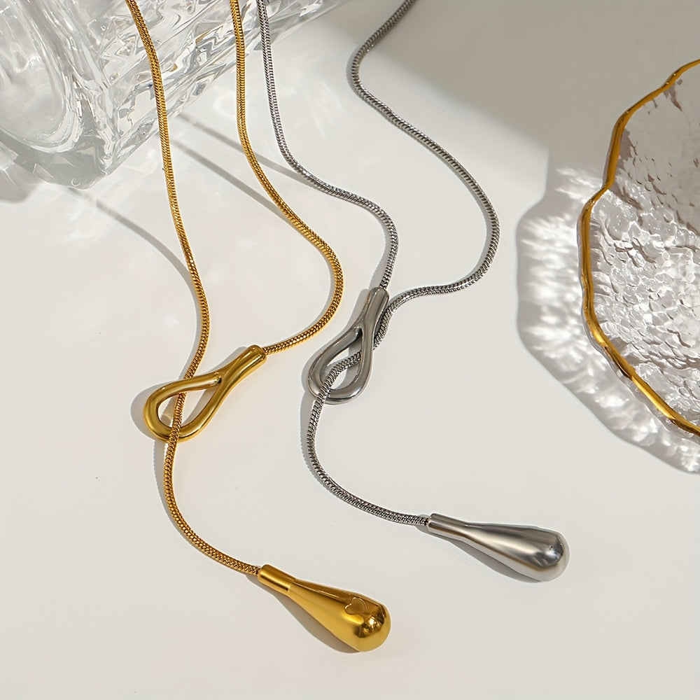 1pz Elegante Collana a Y Vintage, Pendente a Goccia di Acciaio Inossidabile, Catena a Serpente, Gioielli di Lusso per Regali per Donne e Uomini, Accessorio per San, Abbigliamento Quotidiano per Tutte le Stagioni