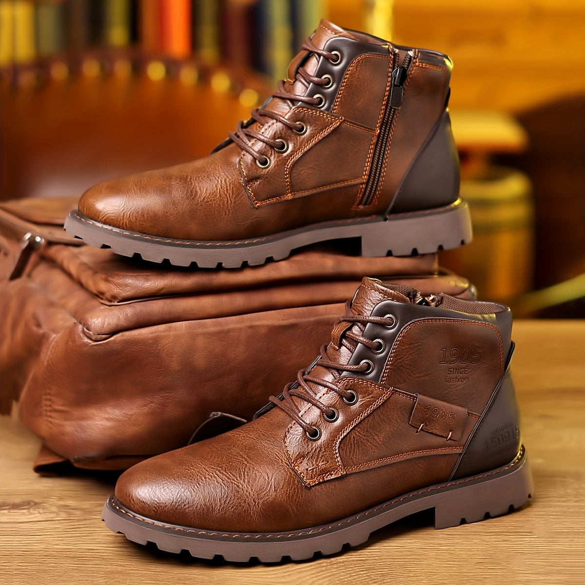 Stivali Stringati Da Uomo, Scarpe Da Passeggio Casual Con Cerniere, Stivali Ispirati Agli Stivali Di Servizio