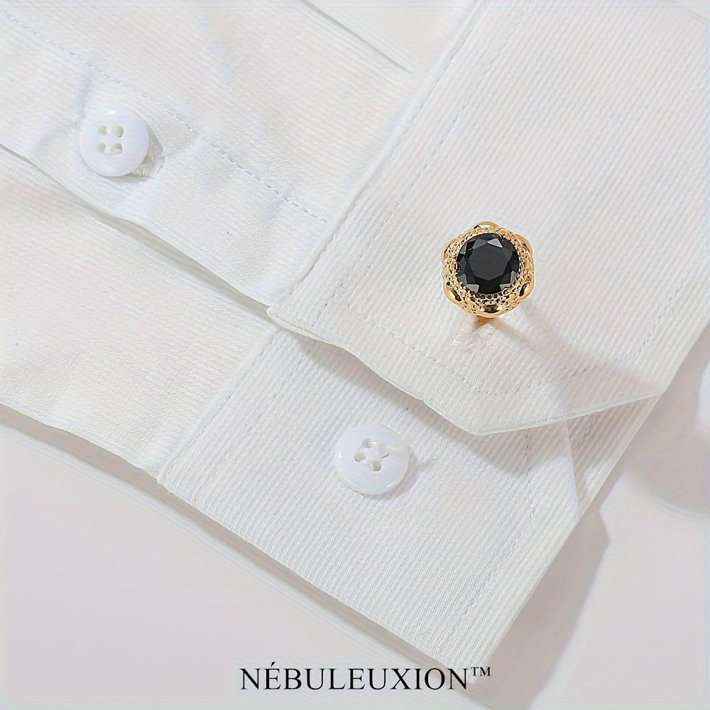 2pz Miglior Regalo e Set di Gemelli di Lusso Leggero Premium con Zirconia Nera | Gemelli da Camicia Francese | Gemelli per Matrimonio/Banchetto/Cerimonia/Affari