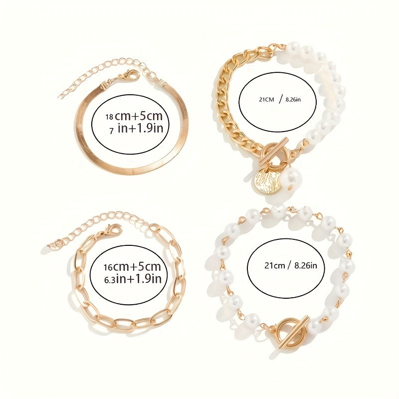 4 Pezzi Set di Bracciali a Strati con Perline Dorate per Donne - Catene Intrecciate e Charm, Gioie Multistrato Impilabili Stile Casual o Resort Boho (Nessuna Manutenzione Richiesta) – Look Aggiornabile in Ogni Temporata, Bracciali per Donne, Braccialetto