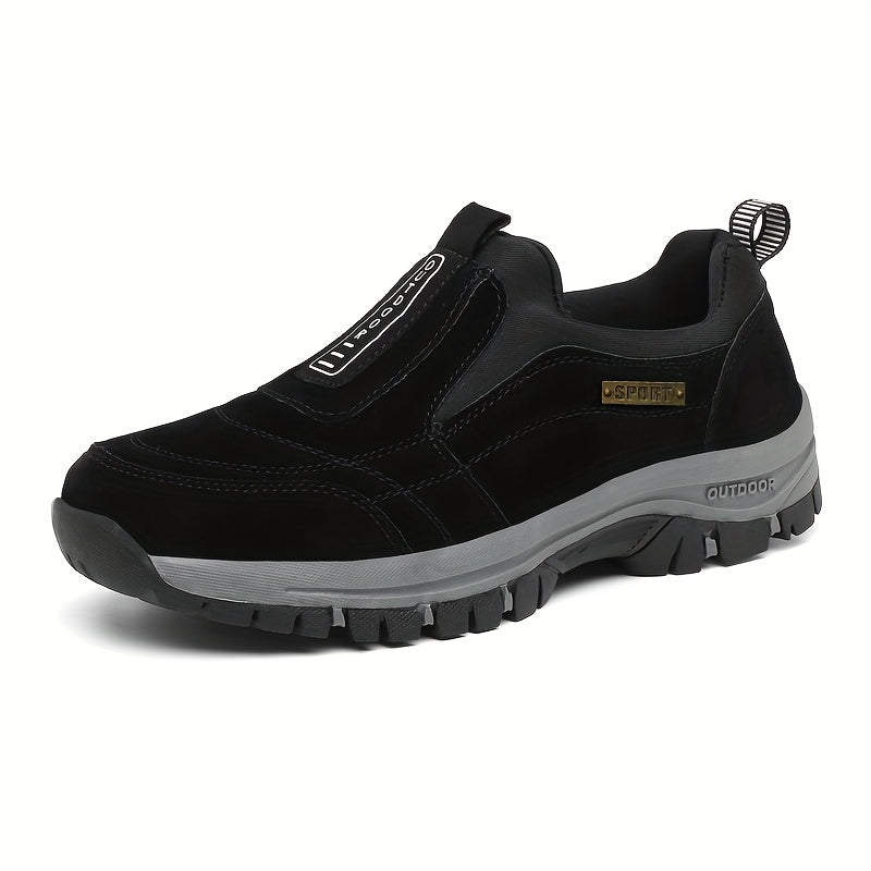 Scarpe da trekking slip-on da uomo - Sola spessa e morbida, parte superiore in tessuto traspirante, leggere e comode per passeggiate all'aperto, abbigliamento casual e trekking, stivali da trekking, design a punta rotonda, calzature adatte