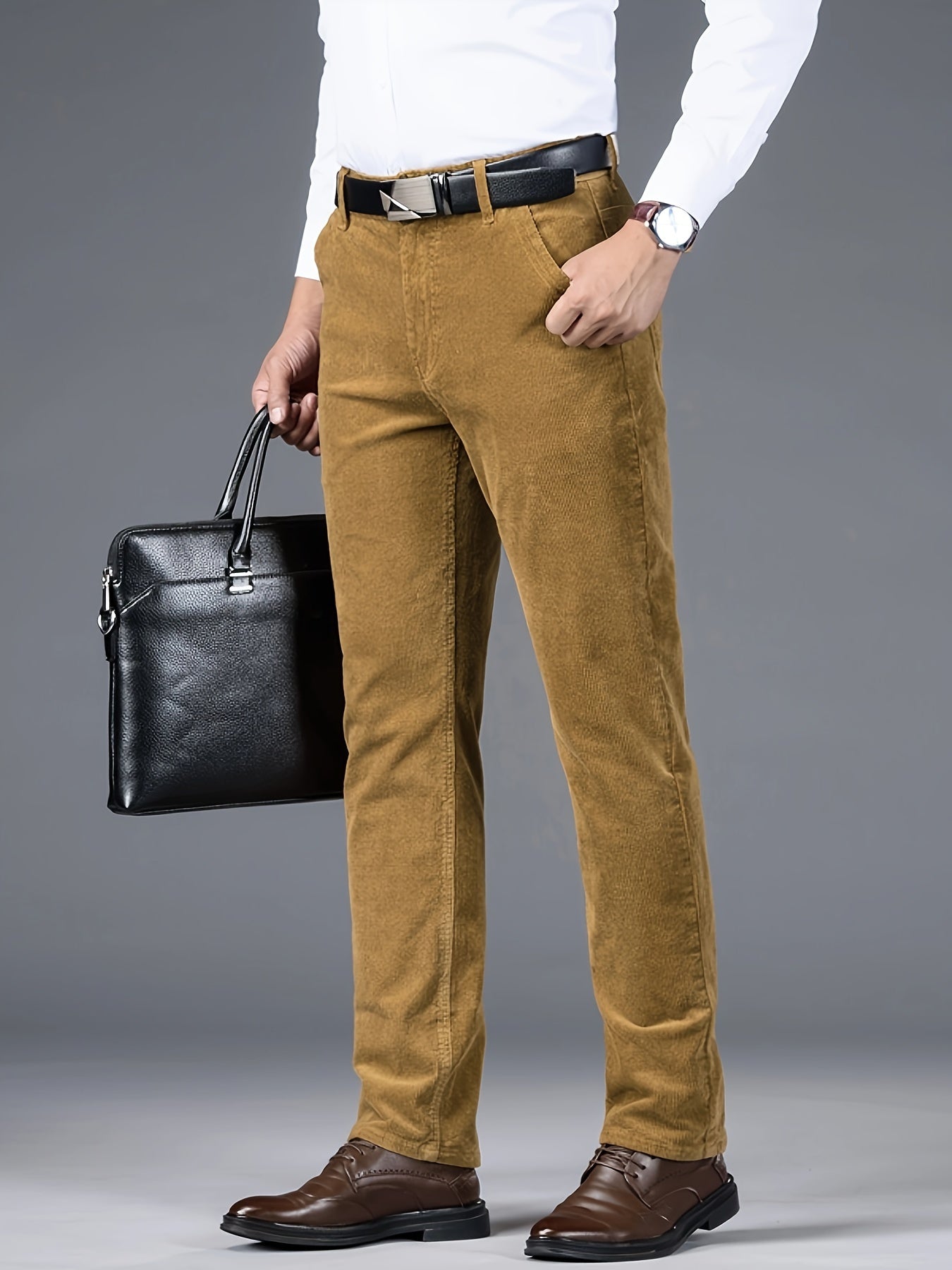 Uomo Pantaloni Slim-Fit a Gamba Dritta - Tuta Ufficio e Casual per Tutte le Stagioni, Lavabili in Lavatrice - Marrone Elegante, Design Versatile, Finitura di Alta Qualità, Abbigliamento Business