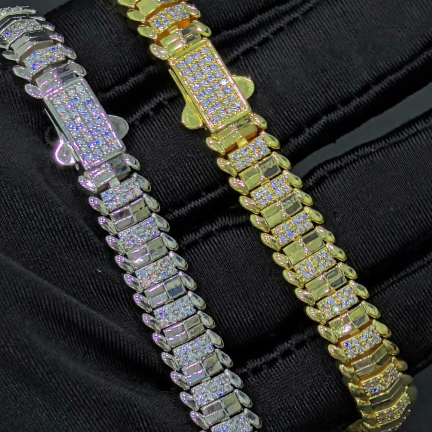 1pz ICEDCHICS Braccialetto Hip Hop 9mm Osso di Serpente Poligonale - Tonalità Dorata con Pietre Sintetiche Scintillanti, Gioielleria Unisex per Natale, San Valentino e Anniversari, Stile Catena Audace, Finitura di Alta Qualità
