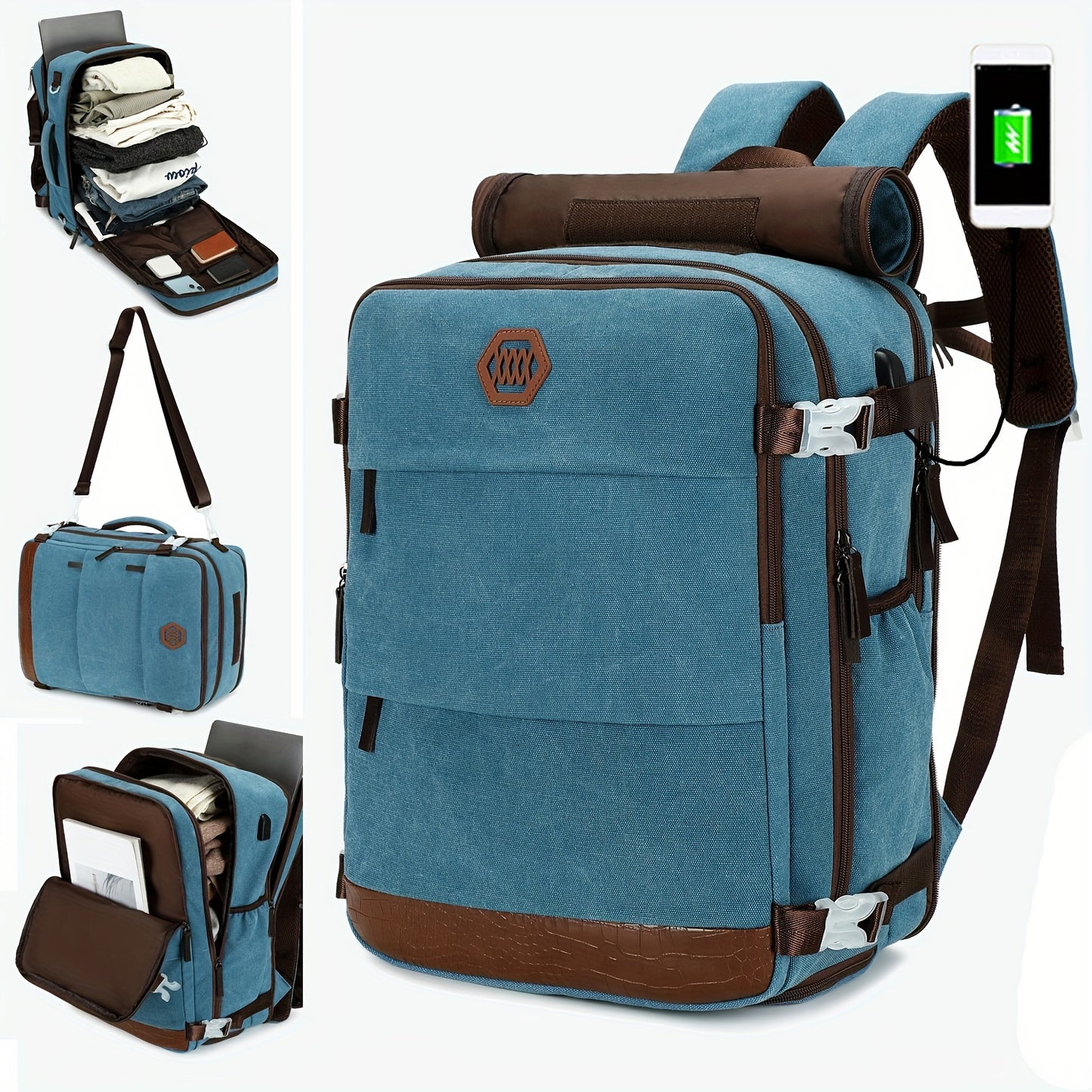 Zaino da Viaggio Approvato dalle Compagnie Aeree con Porta di Ricarica USB, Scomparto per Scarpe e Custodia per Laptop da 99,8 cm - Borsone Leggero per Università Uomini e Donne, Design Marrone & Beige, Spallacci Regolabili, Tasche Multiple, Solo Lavaggio