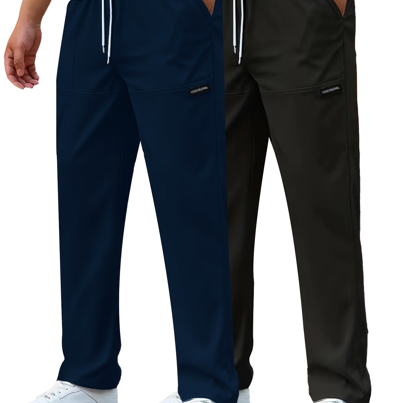 Pantaloni da lavoro casual da uomo a gamba dritta - Poliestere leggero, vita con coulisse, stile primavera/estate, opzioni bianco e blu navy, abbigliamento da lavoro casual | Pantaloni a gamba dritta | Tessuto in poliestere